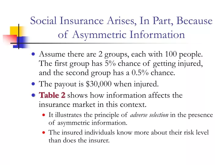 social insurance arises in part because of asymmetric information