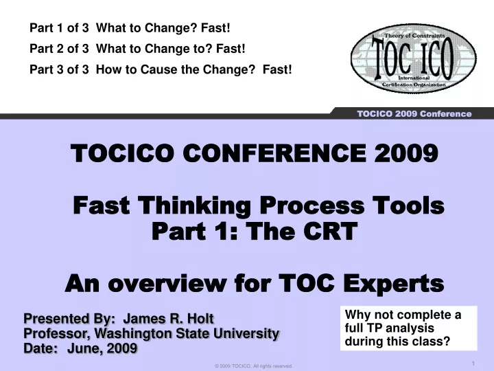 tocico conference 2009 fast thinking process tools part 1 the crt an overview for toc experts