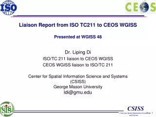 Liaison Report from ISO TC211 to CEOS WGISS Presented at WGISS 48