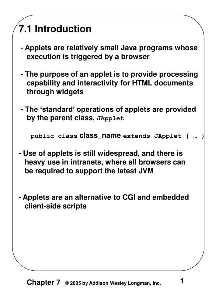 7 1 introduction applets are relatively small