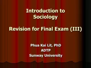 Introduction to  Sociology   Revision for Final Exam (III)