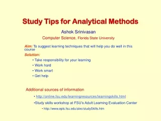 Study Tips for Analytical Methods