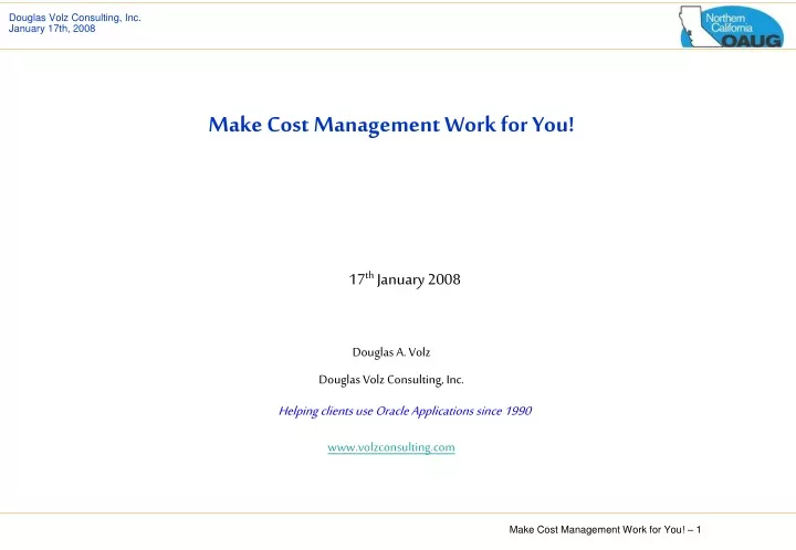make cost management work for you 17 th january