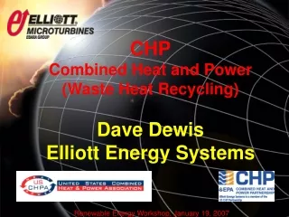 CHP Combined Heat and Power (Waste Heat Recycling) Dave Dewis Elliott Energy Systems