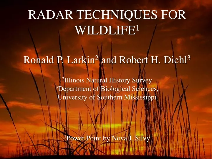 radar techniques for wildlife 1 ronald p larkin