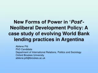Abilene Pitt PhD Candidate Department of International Relations, Politics and Sociology