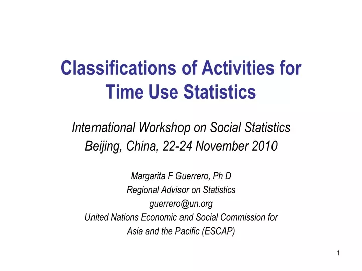 classifications of activities for time use statistics