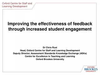 Improving the effectiveness of feedback through increased student engagement