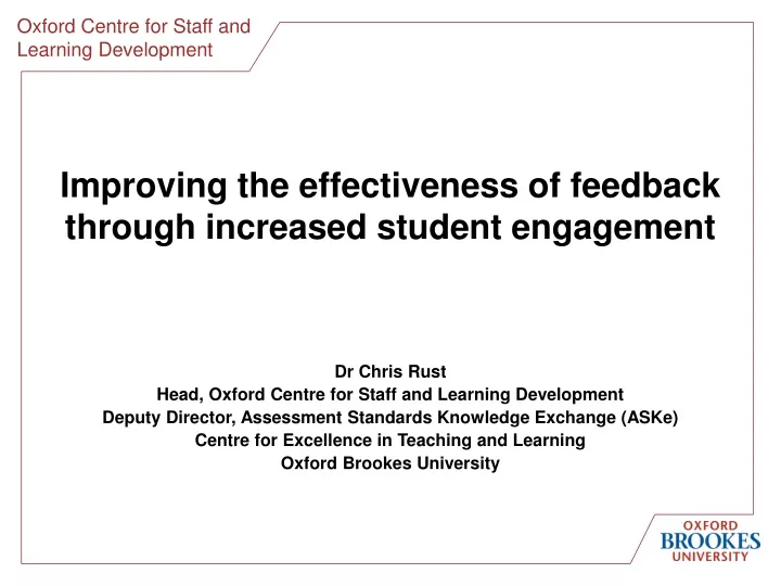 improving the effectiveness of feedback through increased student engagement