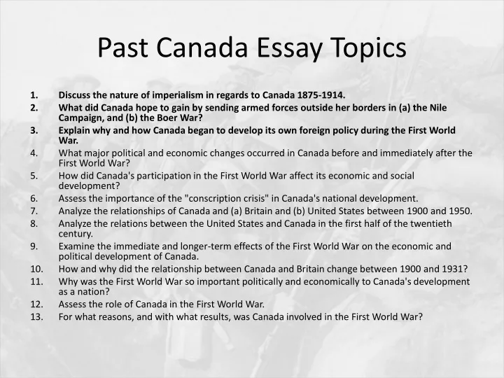 past canada essay topics