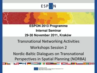 ESPON 2013 Programme Internal Seminar 29-30 November 2011, Kraków