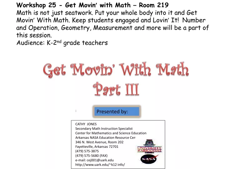 workshop 25 get movin with math room 219 math