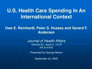 U.S. Health Care Spending In An International Context