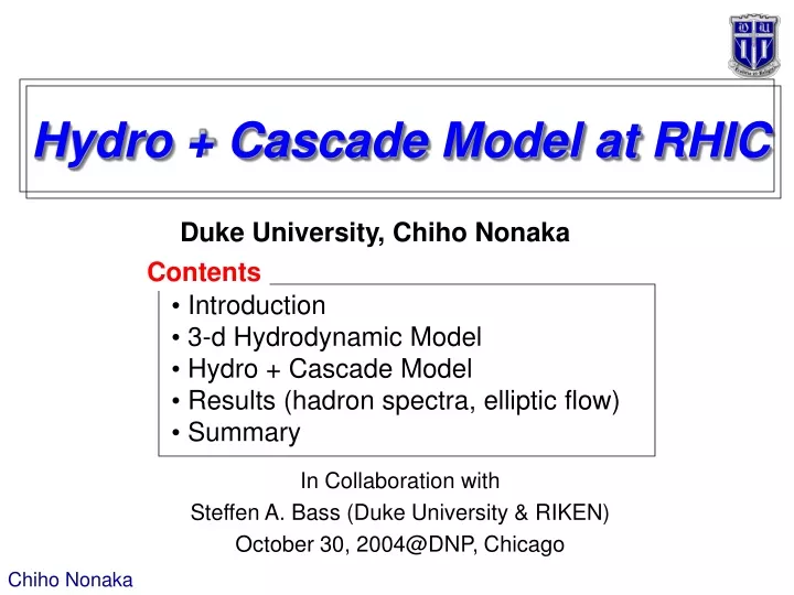 hydro cascade model at rhic