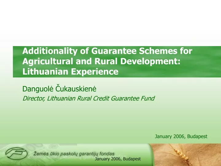 additionality of guarantee schemes for agricultural and rural development lithuanian e xperience