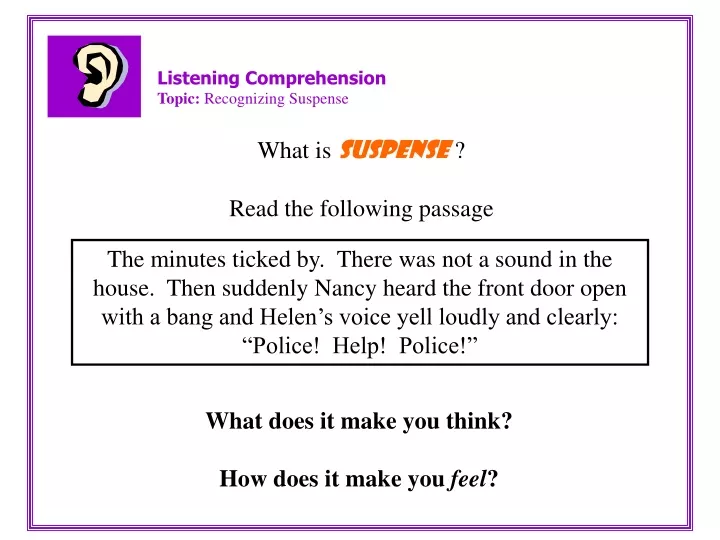 listening comprehension topic recognizing suspense