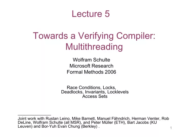 lecture 5 towards a verifying compiler multithreading