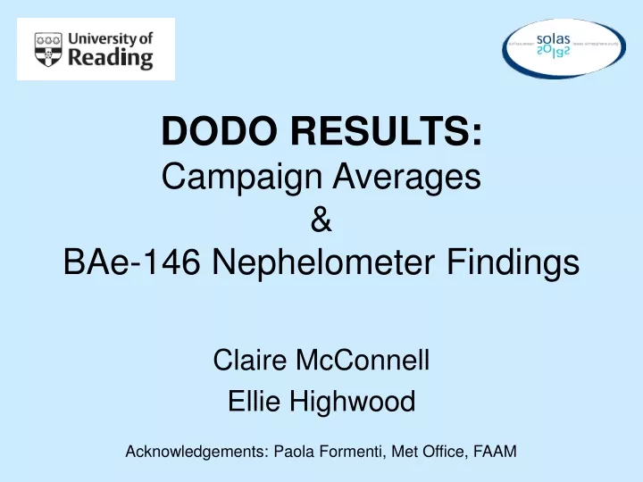 dodo results campaign averages bae 146 nephelometer findings