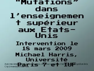 “Mutations” dans l’enseignement sup érieur aux Etats-Unis