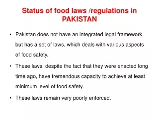 Status of food laws /regulations in PAKISTAN
