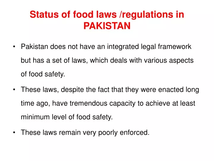 status of food laws regulations in pakistan