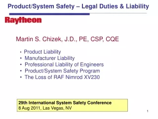 Product/System Safety – Legal Duties &amp; Liability