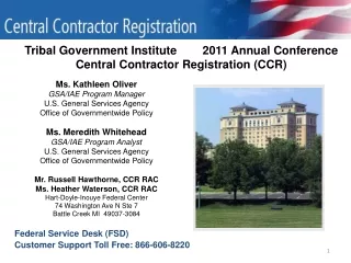 Tribal Government Institute        2011 Annual Conference Central Contractor Registration (CCR)