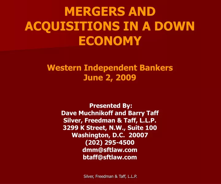mergers and acquisitions in a down economy