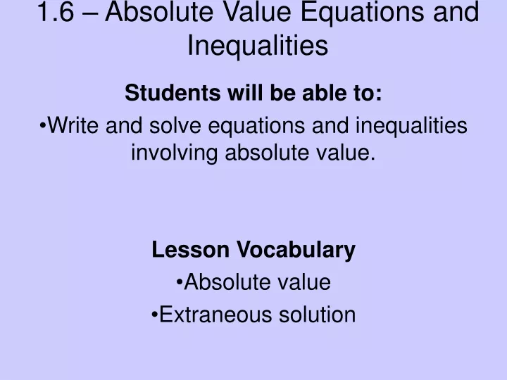 1 6 absolute value equations and inequalities