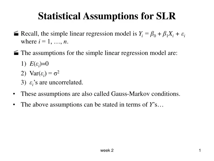 statistical assumptions for slr