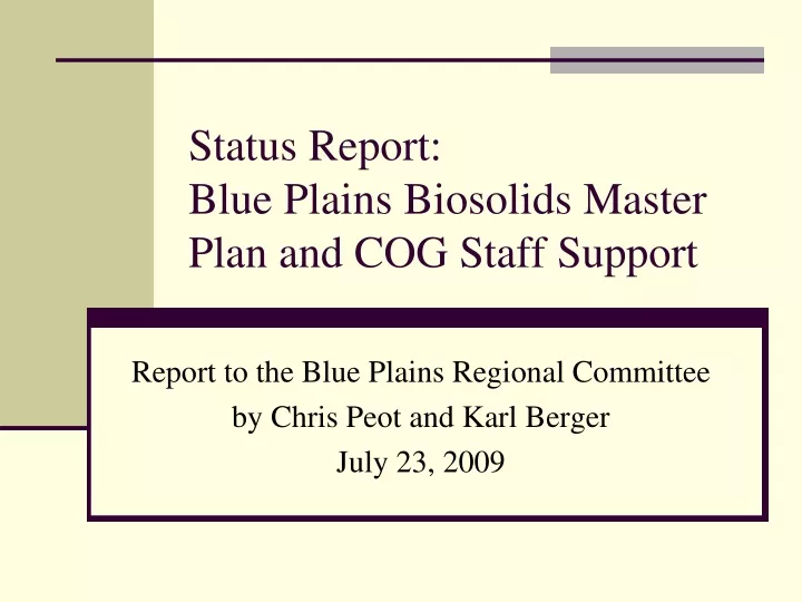 status report blue plains biosolids master plan and cog staff support