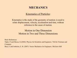 MECHANICS Kinematics of Particles :