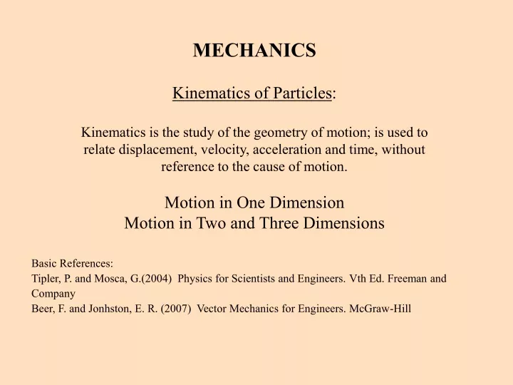 mechanics kinematics of particles kinematics