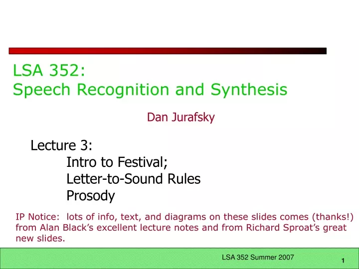 lsa 352 speech recognition and synthesis