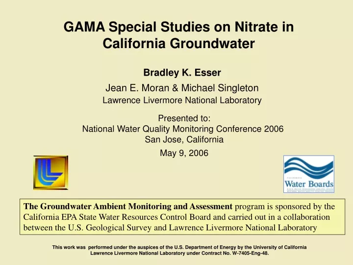 gama special studies on nitrate in california