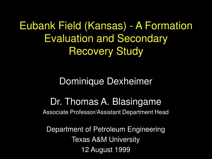 eubank field kansas a formation evaluation