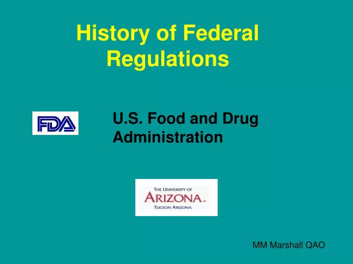 history of federal regulations u s food and drug