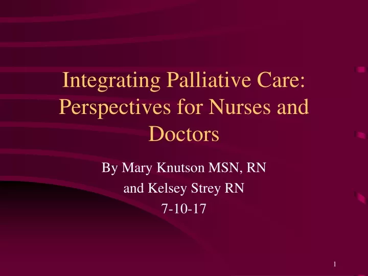 integrating palliative care perspectives for nurses and doctors
