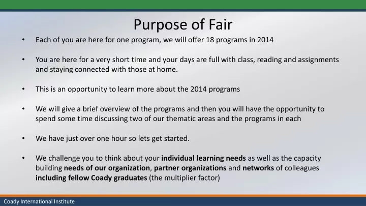 purpose of fair