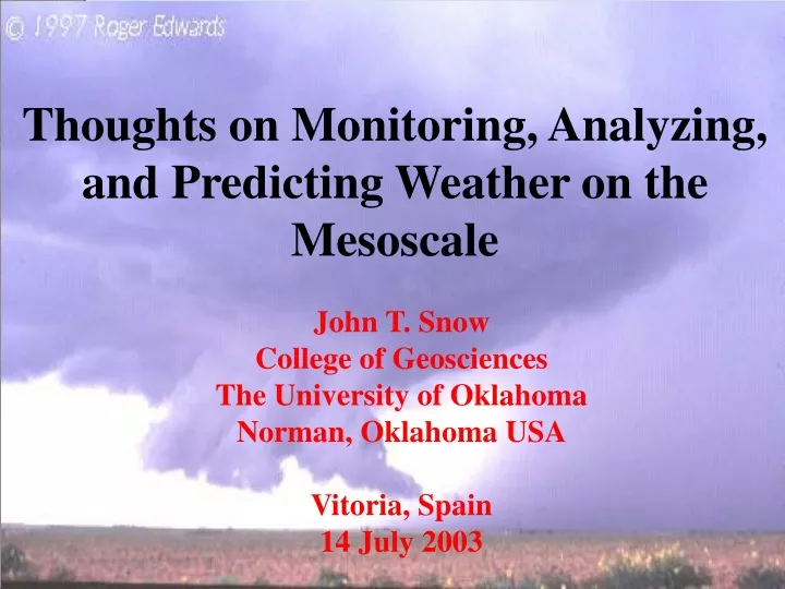 thoughts on monitoring analyzing and predicting weather on the mesoscale