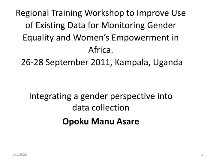 integrating a gender perspective into data collection opoku manu asare