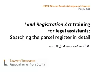 Land Registration Act  training for legal assistants:  Searching the parcel register in detail