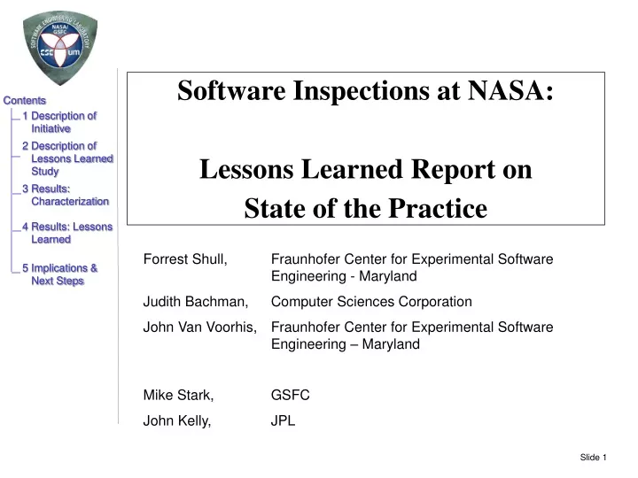 software inspections at nasa lessons learned