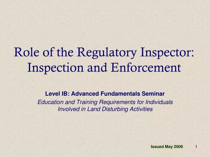 role of the regulatory inspector inspection and enforcement