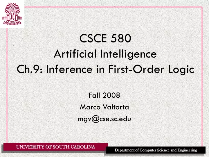 csce 580 artificial intelligence ch 9 inference in first order logic