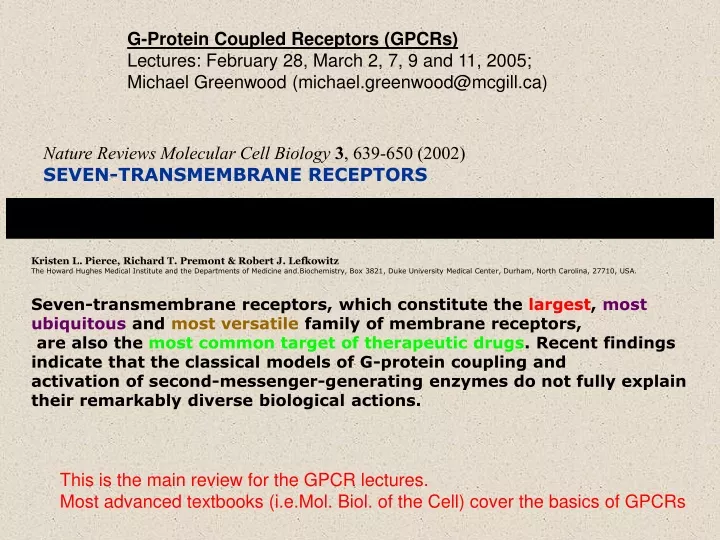 g protein coupled receptors gpcrs lectures