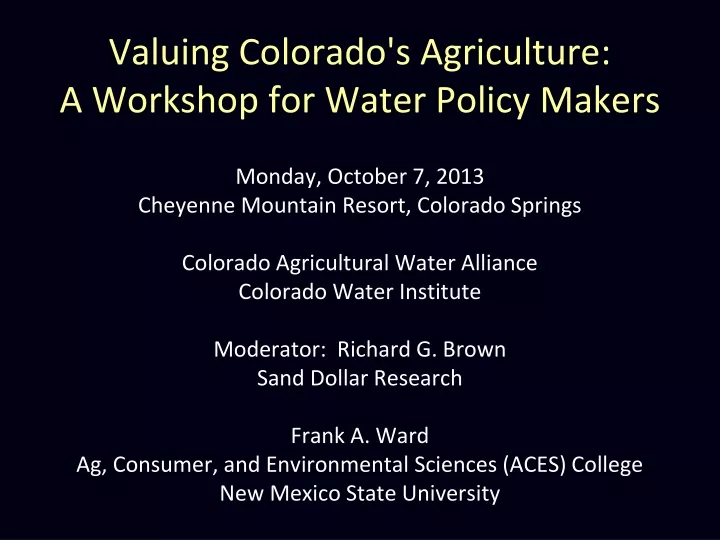 valuing colorado s agriculture a workshop