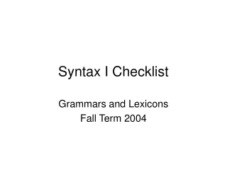 Syntax I Checklist