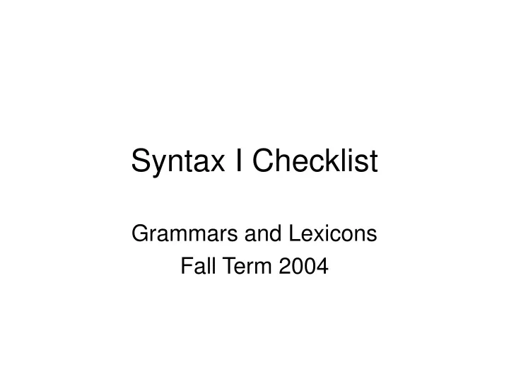 syntax i checklist