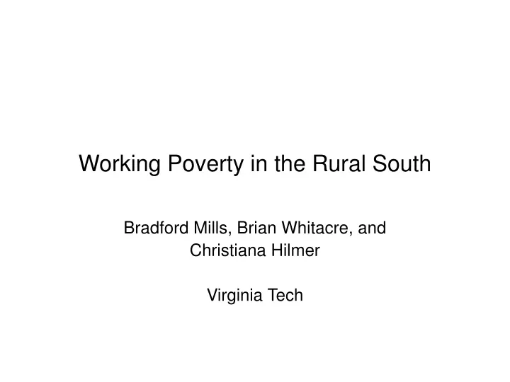 working poverty in the rural south
